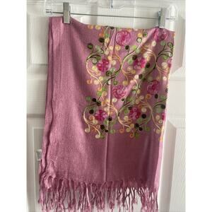 Pink Embroidered Scarf Feminine Fairy Cottage Boho‎ Pashmina